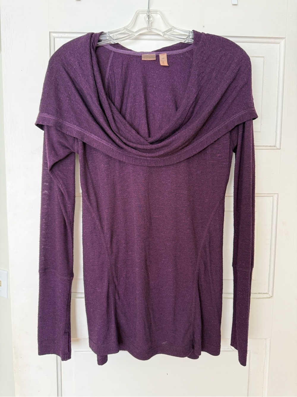 Zella Deep Plum Pullover Top with wide draped collar